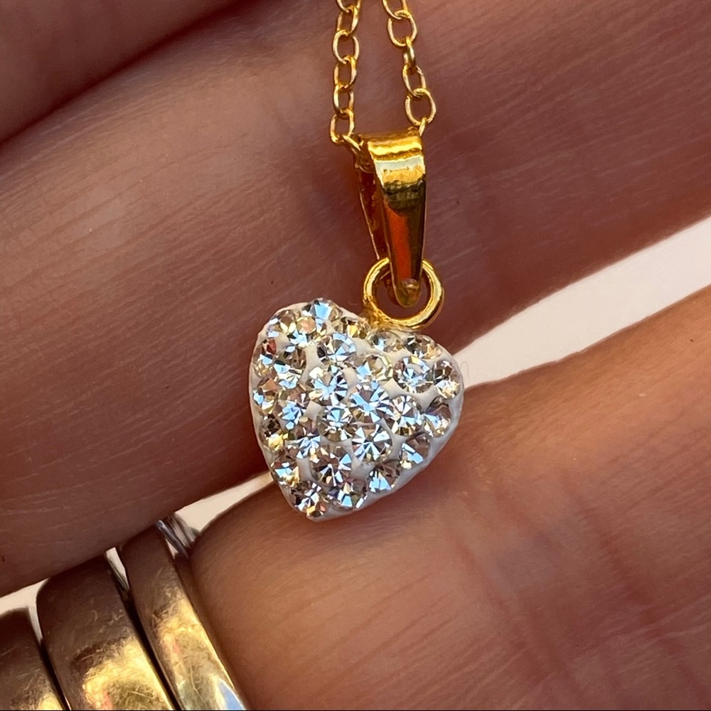 10k GOLD plated Heart Pave Necklace 925 silver - Picture 4 of 13